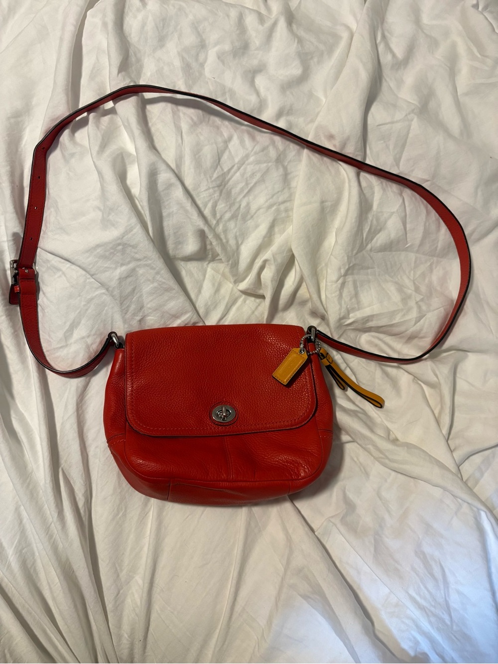Y2K Coach Park Taylor, Pebble Leather Turnlock Flap. Adjustable Crossbody, Red